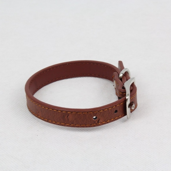 Rustic Brown Ostrich Leather Print Dog Collar - Picture 2 of 3